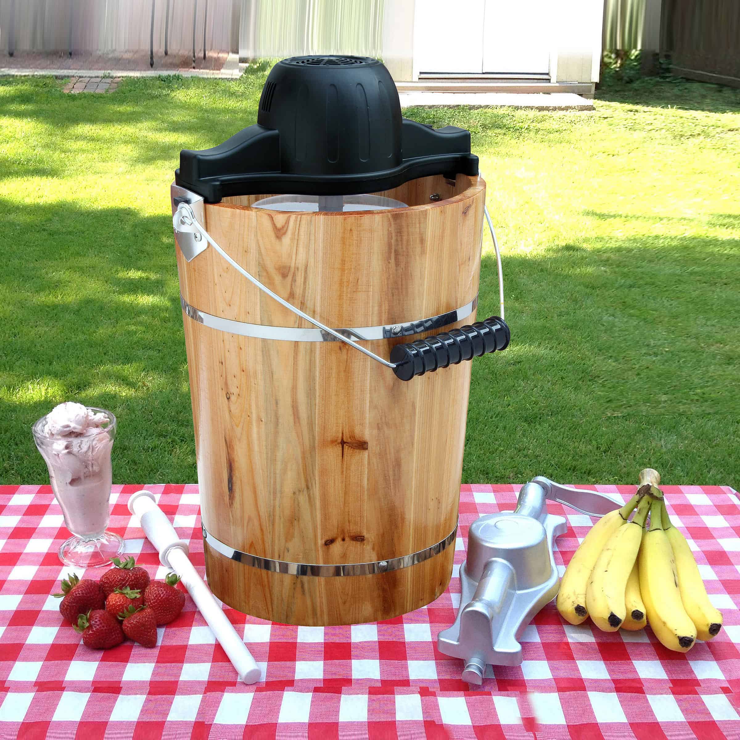 6 Qt. Electric Motorized Old-Fashioned Bucket Ice Cream Maker & Hand Crank