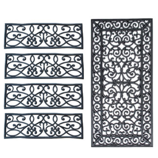 Decorative Scrollwork Entryway Rubber Mat 5 Piece Set