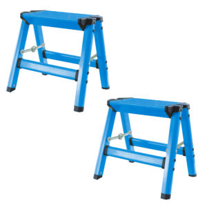 Lightweight Single Step Aluminum Step Stool 2 Piece Set Bright Blue  - AmeriHome