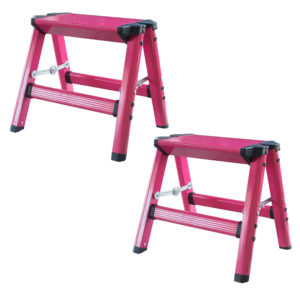 Lightweight Single Step Aluminum Step Stool 2 Piece Set Bright Pink - AmeriHome