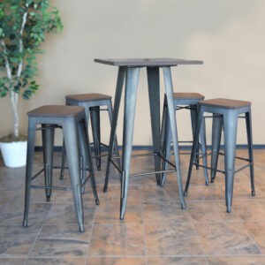 Loft Rustic Gunmetal Pub Table with Wood Top