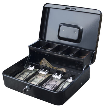 Locking Two-Tiered Cash Box with Steel Construction