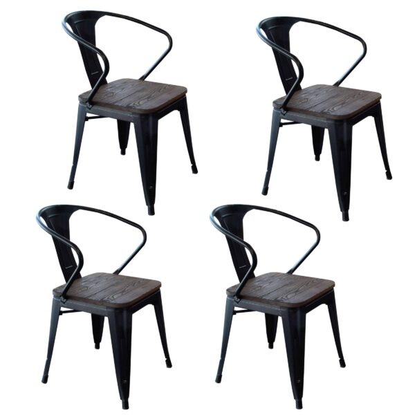 Loft Black Metal Dining Chair with Wood Seat