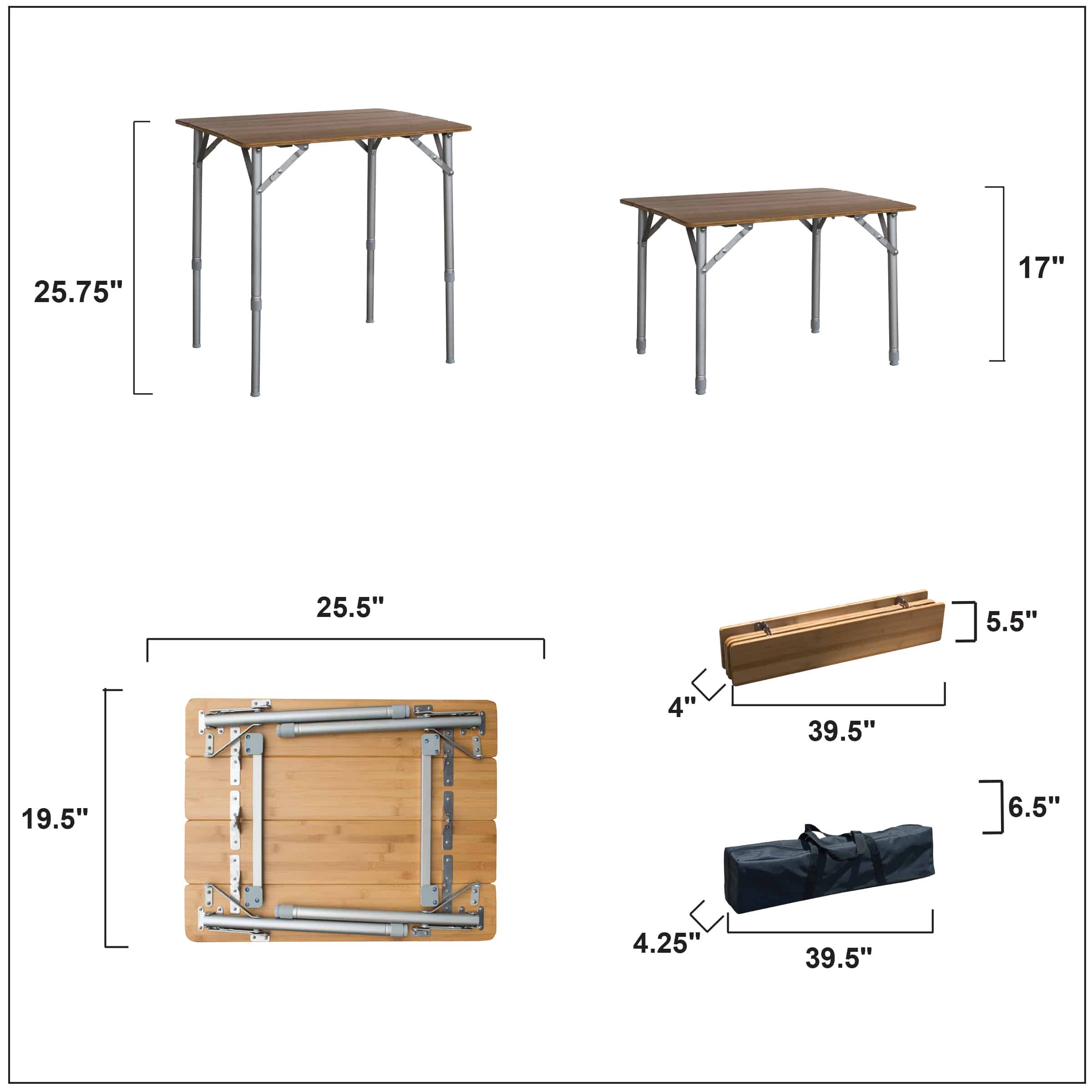 établi pliable table bambou 605 x 625 x 755 mm - 6 kg