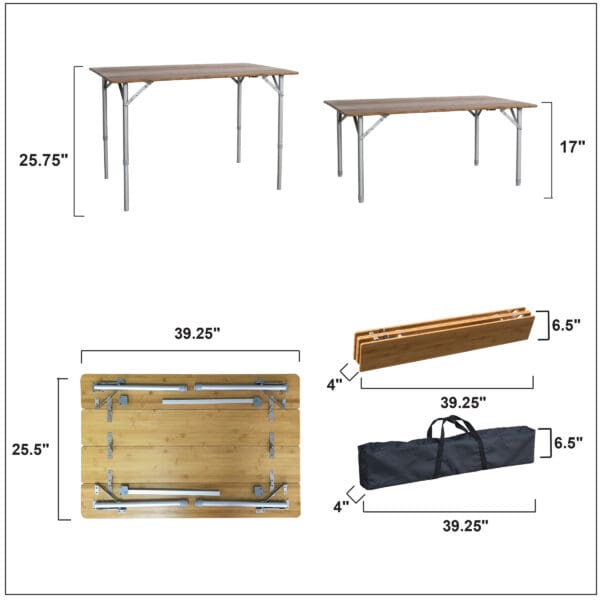 Folding Bamboo Table 39.35 x 25.5 Inch Adjustable Height