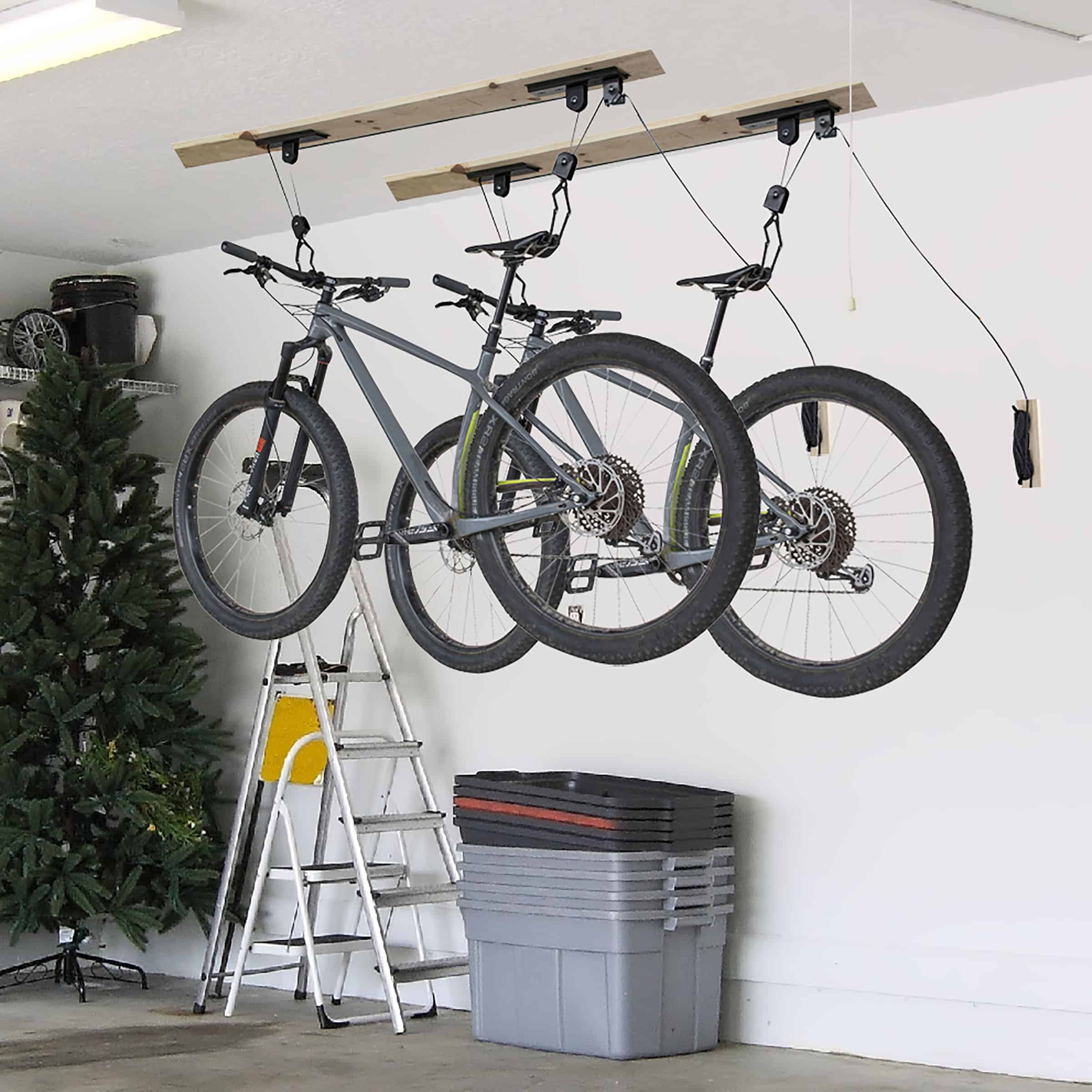 75lb Capacity Ceiling Mount Bike Hoist - Pulley Rack For Garage Storage (Ladder/Bike Lift)
