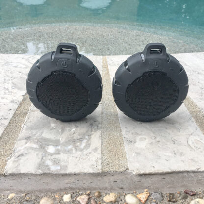 Bluetooth speaker, water resistant, Pair two together for outdoor sports, camping, rafting and more.