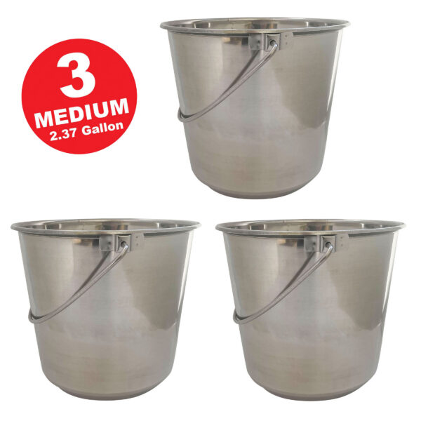 Medium Stainless Steel Buckets 3 Piece Set