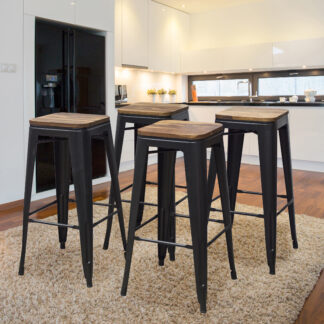 4 Piece 30″ Bar Stool Set with Rosewood Top and Metal Legs