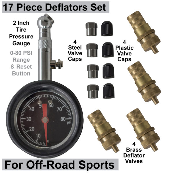 Deflators Set with 2 Inch Tire Pressure Gauge 13 Piece Set