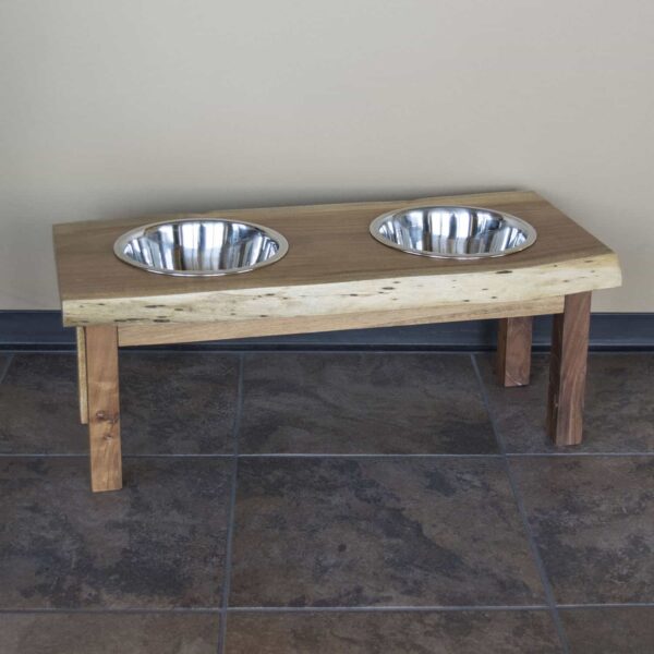 Acacia Wood Live Edge Double Bowl Pet Feeder