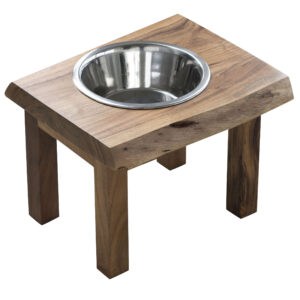 Single Pet Feeder Acacia Wood Live Edge