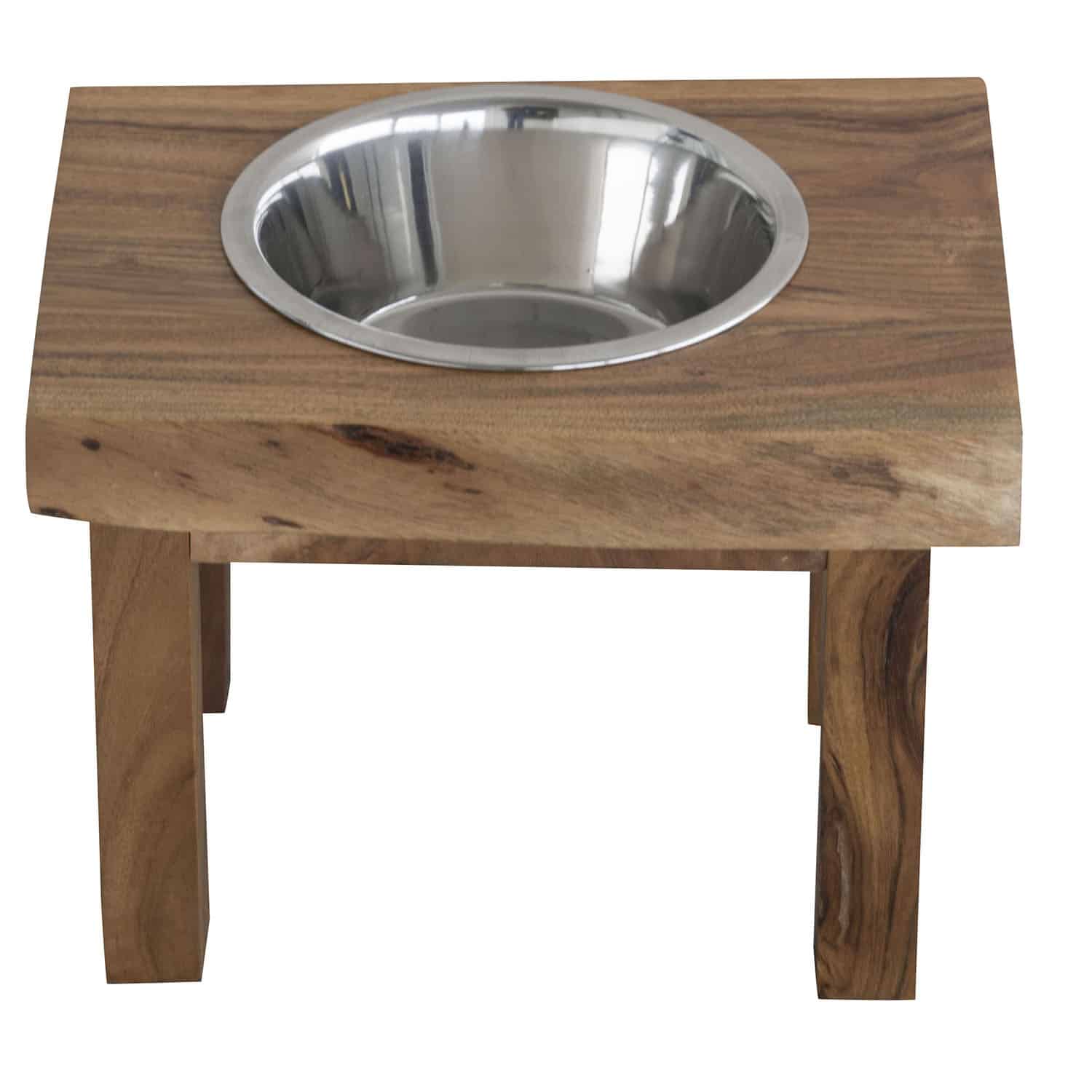 Amerihome Acacia Wood Live Edge Double Bowl Pet Feeder