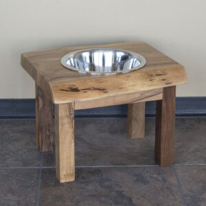 Single Pet Feeder Acacia Wood Live Edge