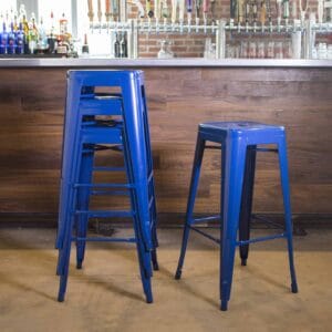 30 Inch Blue Metal Loft Bar Stools