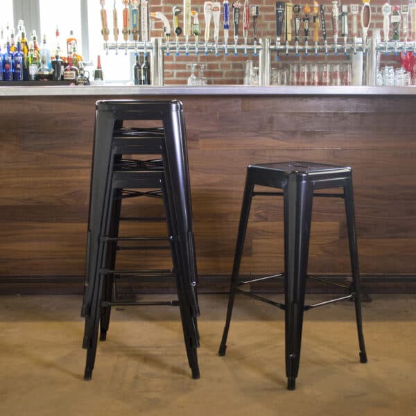 4 Piece Set 30 inch Black Metal Loft Barstools