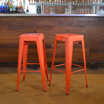30 Inch Orange Metal Loft Bar Stools
