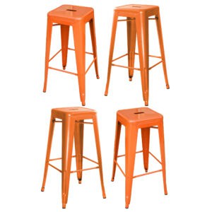 4 Piece Set 30 inch Orange Metal Loft Barstools – AmeriHome