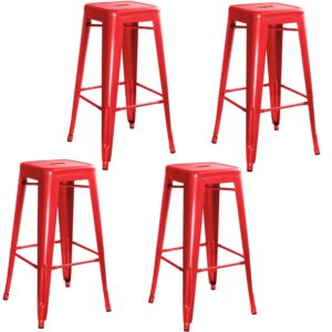 4 Piece Set 30 Inch Red Metal Loft Bar Stool