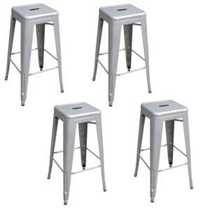 4 Piece Set 30 Inch Silver Metal Loft Bar Stools