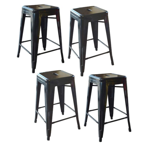 Set of 4 24 Inch Black Metal Loft Bar Stools - AmeriHome