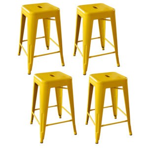 4 Piece Set 24 Inch Gold Metal Loft Bar Stool - AmeriHome