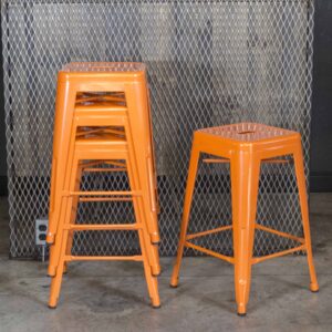 24 Inch Orange Metal Loft Bar Stools