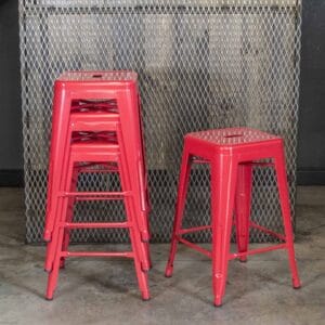 Red Metal Loft Bar Stools