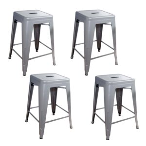 4 Piece Set 24 Inch Silver Metal Loft Bar Stools