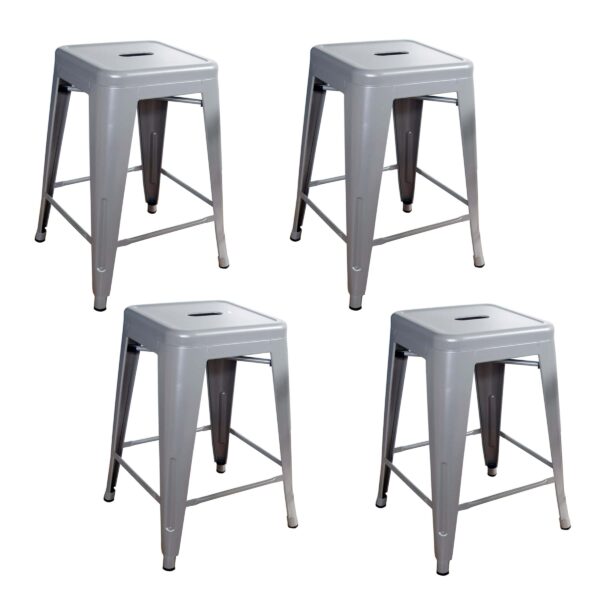 4 Piece Set 24 Inch Silver Metal Loft Bar Stools