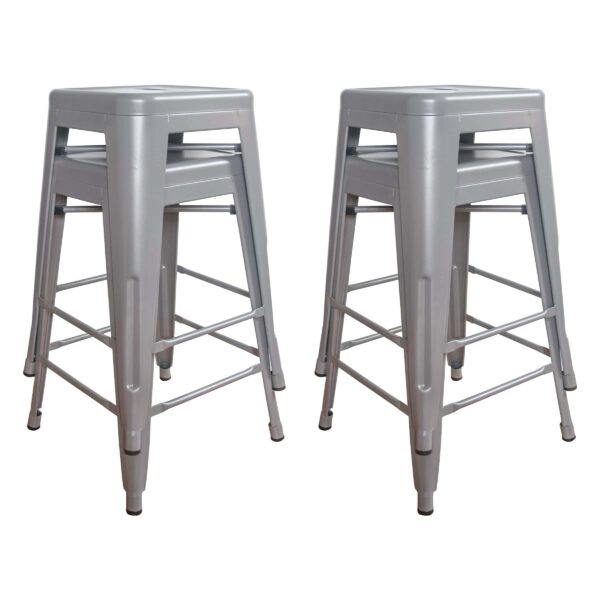 4 Piece Set 24 Inch Silver Metal Loft Bar Stools