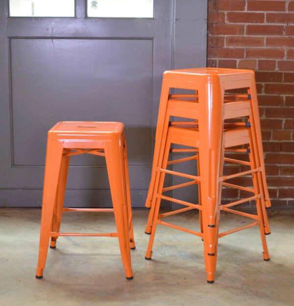 24 Inch Orange Metal Loft Bar Stools