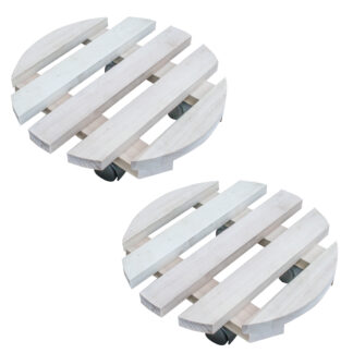 Round Wood Caddie Plant Holder Set