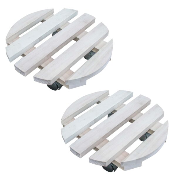 Round Wood Caddie Plant Holder Set
