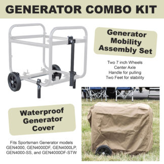 Generator Accessory Combo Kit includes our Sportsman Generator Mobility Kit and our Sportsman Series Large Waterproof Generator Cover.