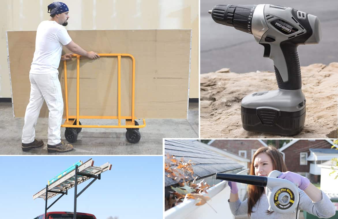 Pro Series drills, dry wall hoists, truck racks