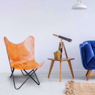AmeriHome Natural Tan Leather Butterfly Chair