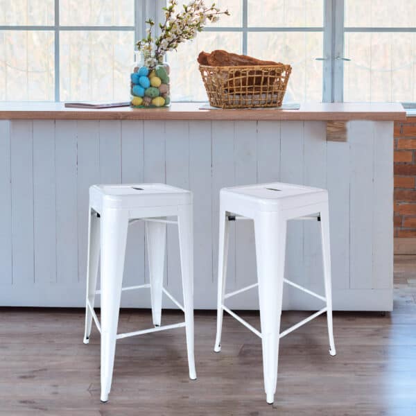 2 Piece Set 30 inch White Metal Loft Bar Stools