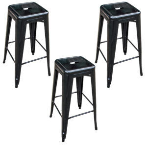 3 Piece Set 30 inch Black Loft Metal Bar Stools - AmeriHome