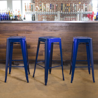 3 Piece Set 30 Inch Blue Metal Loft Bar Stools