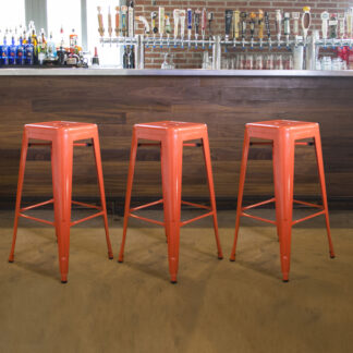 3 Piece Set 30 Inch Orange Metal Loft Bar Stool
