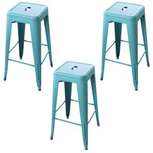 3 Piece Set 30 inch Teal Metal Loft Bar Stools - AmeriHome