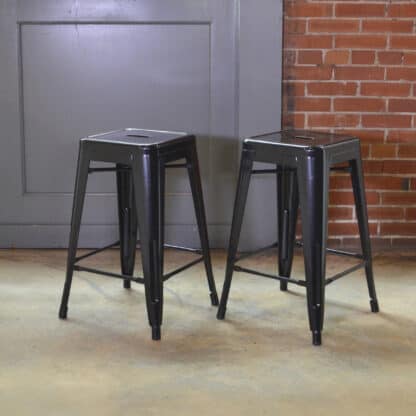 2 Piece Set 24 Inch Black Metal Loft Bar Stools - AmeriHome