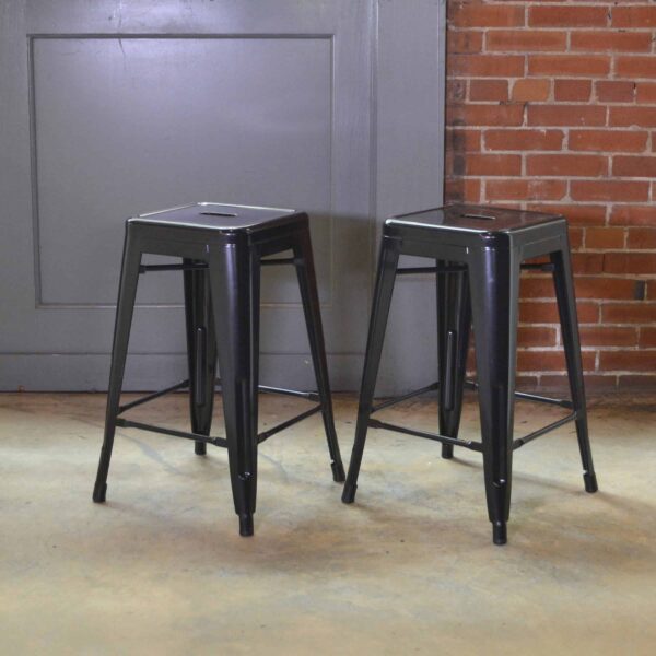 2 Piece Set 24 Inch Black Metal Loft Bar Stools - AmeriHome