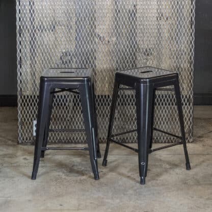 2 Piece Set 24 Inch Black Metal Loft Bar Stools - AmeriHome