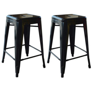 2 Piece Set 24 Inch Black Metal Loft Bar Stools - AmeriHome