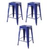 3 Piece Set 24 Inch Blue Metal Loft Bar Stools