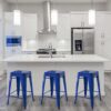 3 Piece Set 24 Inch Blue Metal Loft Bar Stools