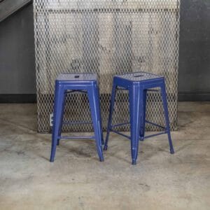 2 Piece Set 24 Inch Blue Metal Loft Bar Stool