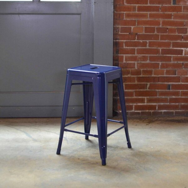 3 Piece Set 24 Inch Blue Metal Loft Bar Stools